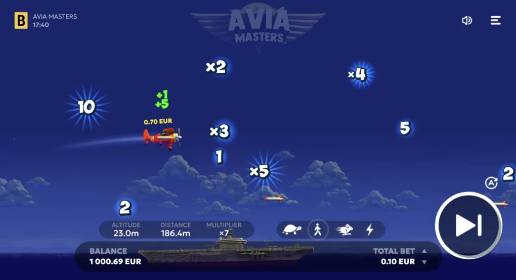Aviamasters betting panel with stake, auto cash-out, and cash-out button